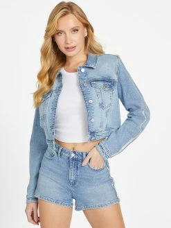 Hot Sale 🌟 Guess Factory Eco Piatta Cropped Denim Jacket for 👩 women 🔥