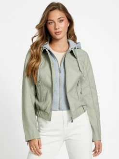 Best Sale 🎁 Guess Factory Esther Faux-Leather Hooded Jacket for 👩 women 👏