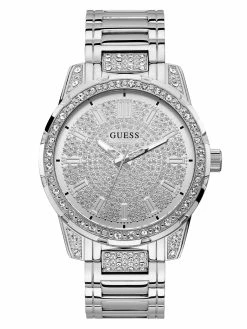 Budget 🥰 Guess Factory Silver-Tone and Rhinestone Analog ⌚ Watch for men ✨