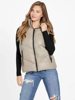 Wholesale ⭐ Guess Factory Calah Faux-Leather Puffer Vest for 👩 women 🔔