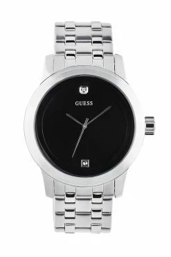 Outlet 👍 Guess Factory Black and Silver-Tone Diamond 👗 Dress ⌚ Watch for men 🎁