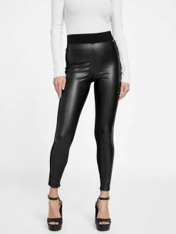 Cheapest 🔥 Guess Factory Marco Faux-Leather Knit Pants for 👩 women 🛒