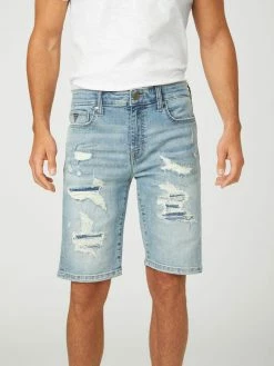 Best deal 😀 Guess Factory Burton Rip-and-Repair Denim Shorts for men 🎁