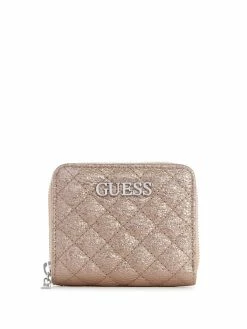 Discount 🎁 Guess Factory Hoboken Metallic Small Zip-Around Wallet for 👩 women 🌟