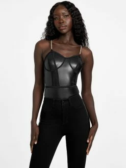 Best Pirce ⭐ Guess Factory Yates Faux-Leather Bodysuit for 👩 women 👍