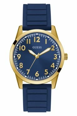 Hot Sale 💯 Guess Factory Gold-Tone and Blue Silicone Analog ⌚ Watch for men 🌟