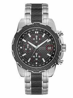 Hot Sale ✨ Guess Factory Silver-Tone And Black Chronograph ⌚ Watch for men 🎁