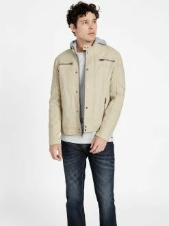 Budget 😀 Guess Factory Preston Faux-Suede Moto Jacket for men ❤️