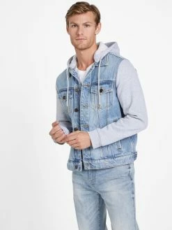 Flash Sale ✨ Guess Factory Reese Denim Hooded Jacket for men ✔️
