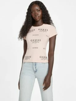 Best Pirce 😍 Guess Factory Eco Catae Rhinestone Logo Tee for 👩 women 😀